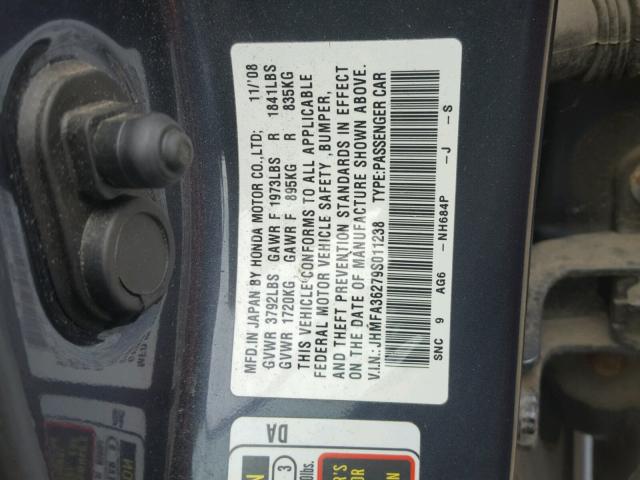 JHMFA36279S011238 - 2009 HONDA CIVIC HYBR GRAY photo 10