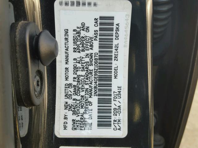 1NXBU40E99Z106870 - 2009 TOYOTA COROLLA BA BLACK photo 10