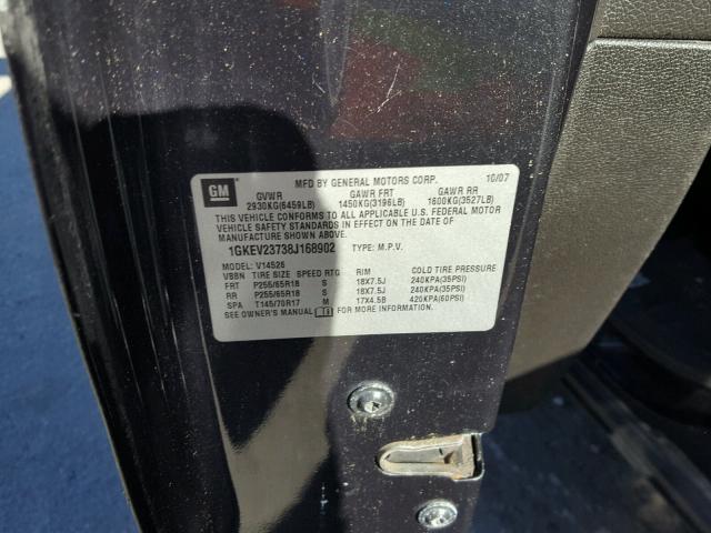 1GKEV23738J168902 - 2008 GMC ACADIA SLT შავი ფოტო 10