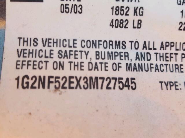 1G2NF52EX3M727545 - 2003 PONTIAC GRAND AM S GRAY photo 10