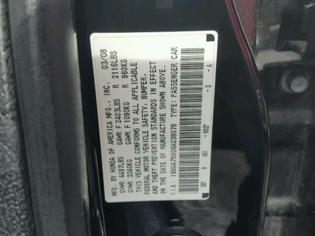 19UUA75608A038078 - 2008 ACURA TL TYPE S BLACK photo 10