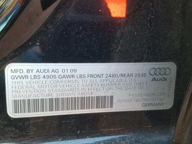 WAUSF78K29N055763 - 2009 AUDI A4 BLACK photo 10