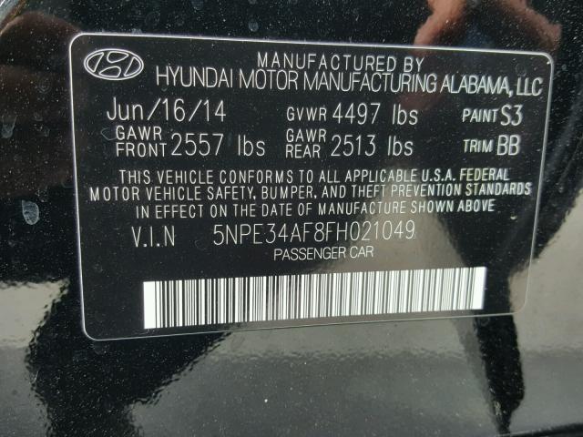 5NPE34AF8FH021049 - 2015 HYUNDAI SONATA BLACK photo 10