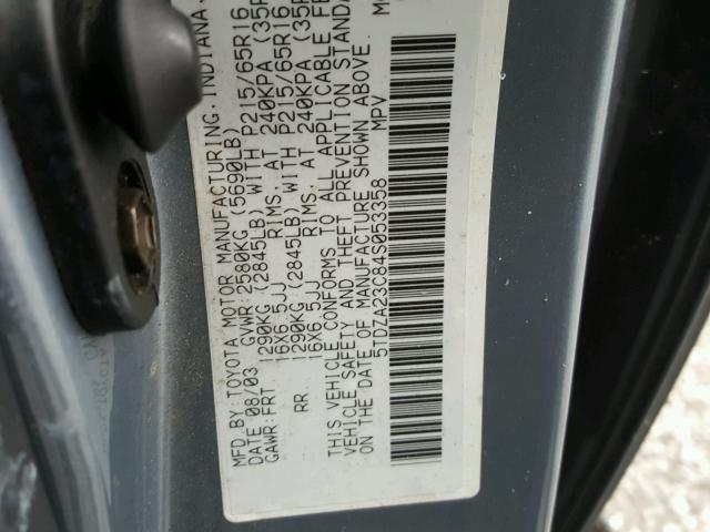 5TDZA23C84S053358 - 2004 TOYOTA SIENNA BLUE photo 10