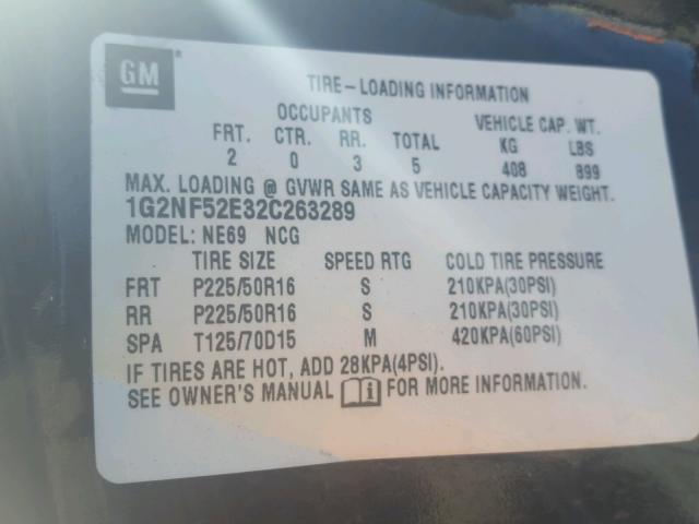 1G2NF52E32C263289 - 2002 PONTIAC GRAND AM S BLACK photo 10