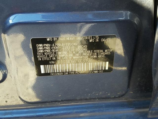 JF1GJAD66DG030560 - 2013 SUBARU IMPREZA PR BLUE photo 10