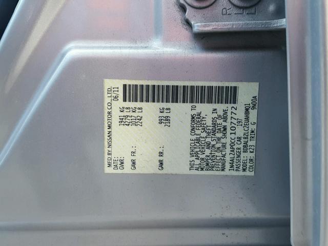 1N4AL2AP0CC107772 - 2012 NISSAN ALTIMA BAS SILVER photo 10