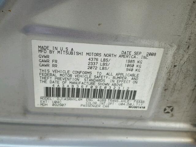 4A3AB36F09E032312 - 2009 MITSUBISHI GALANT ES SILVER photo 10