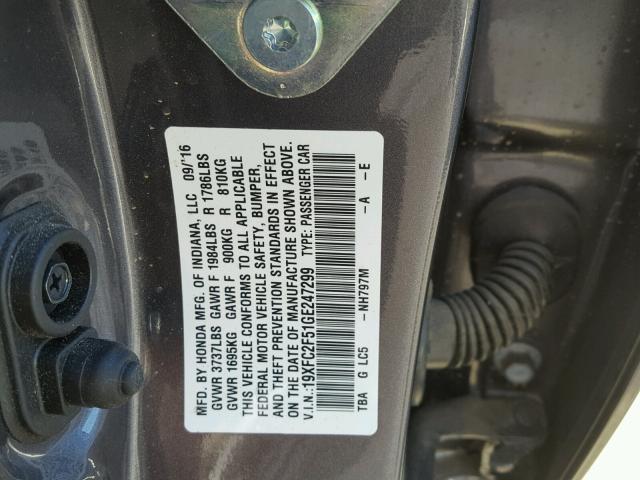 19XFC2F51GE247299 - 2016 HONDA CIVIC LX GRAY photo 10