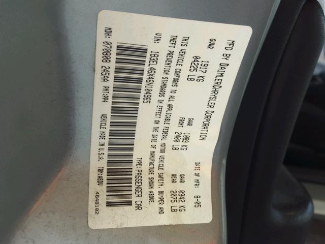 1B3EL46X46N104965 - 2006 DODGE STRATUS GRAY photo 10