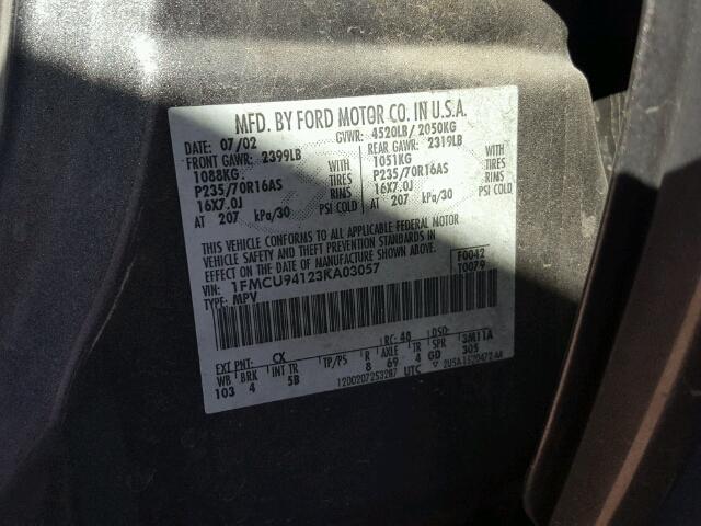 1FMCU94123KA03057 - 2003 FORD ESCAPE BLACK photo 10