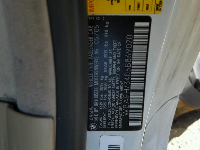 WBAEH73405B869020 - 2005 BMW 645 CI AUT WHITE photo 10
