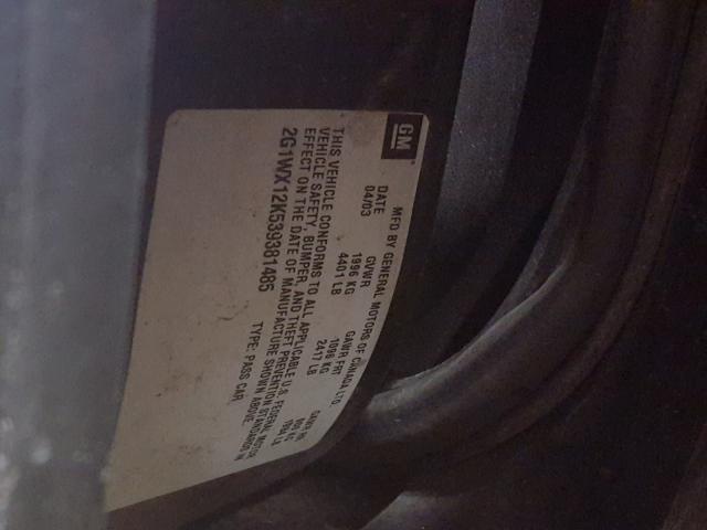 2G1WX12K539381485 - 2003 CHEVROLET MONTE CARL შავი ფოტო 10