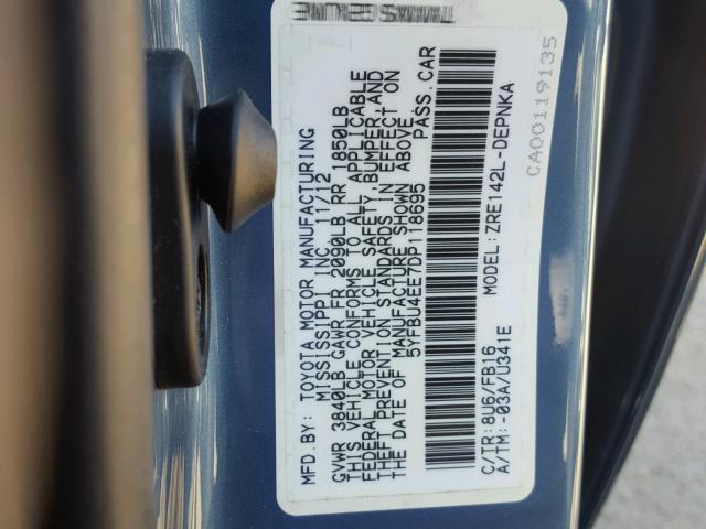 5YFBU4EE7DP118695 - 2013 TOYOTA COROLLA BA BLUE photo 10