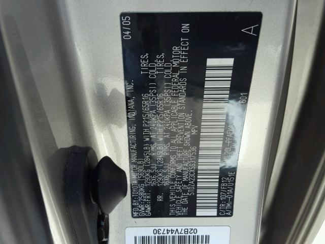 5TDZA23CX5S317536 - 2005 TOYOTA SIENNA SILVER photo 10