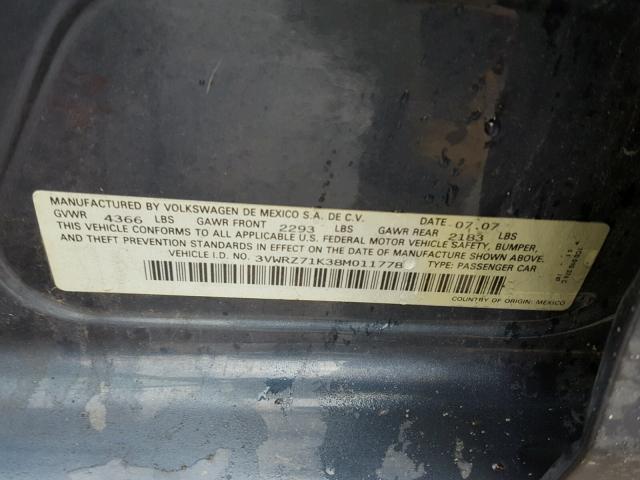 3VWRZ71K38M011778 - 2008 VOLKSWAGEN JETTA SE 灰色 照片 10