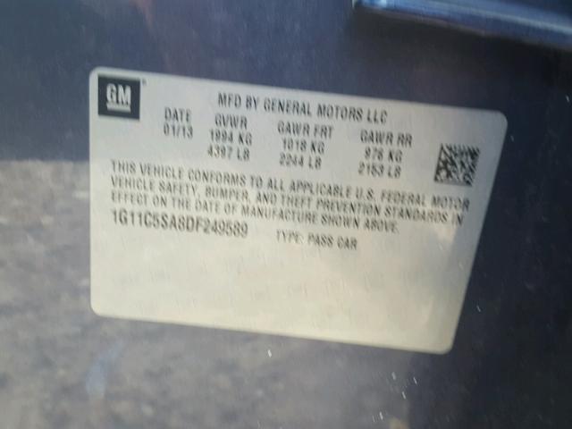 1G11C5SA8DF249589 - 2013 CHEVROLET MALIBU 1LT BLUE photo 10