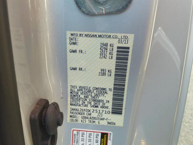 1N4AL2EP2DC251710 - 2013 NISSAN ALTIMA S GRAY photo 10