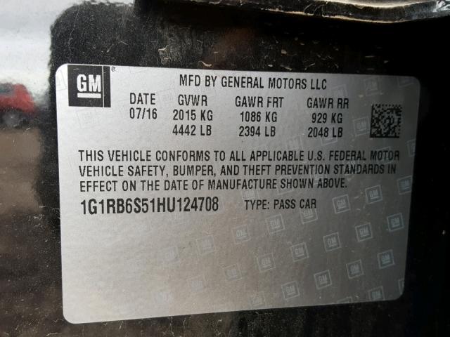 1G1RB6S51HU124708 - 2017 CHEVROLET VOLT PREMI BLACK photo 10