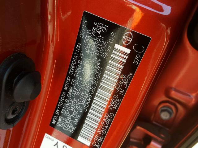 JTDKARFU5G3510471 - 2016 TOYOTA PRIUS RED photo 10