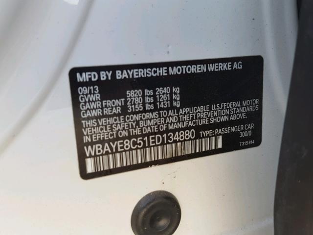 WBAYE8C51ED134880 - 2014 BMW 750 LI WHITE photo 10