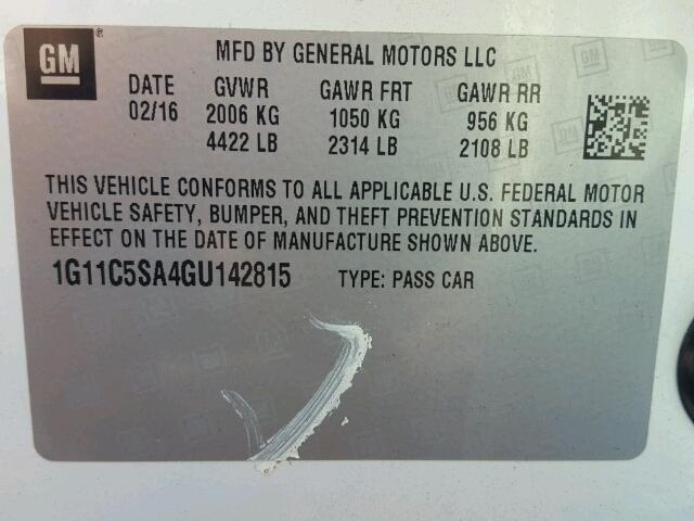 1G11C5SA4GU142815 - 2016 CHEVROLET MALIBU LIM WHITE photo 10