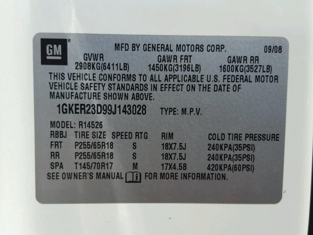 1GKER23D99J143028 - 2009 GMC ACADIA SLT 白色 照片 10