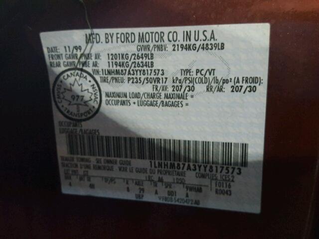 1LNHM87A3YY817573 - 2000 LINCOLN LS BURGUNDY photo 10