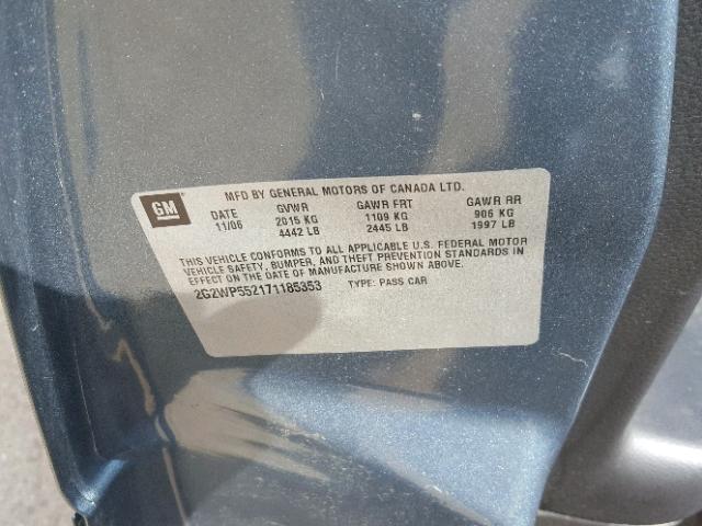 2G2WP552171185353 - 2007 PONTIAC GRAND PRIX GREEN photo 10