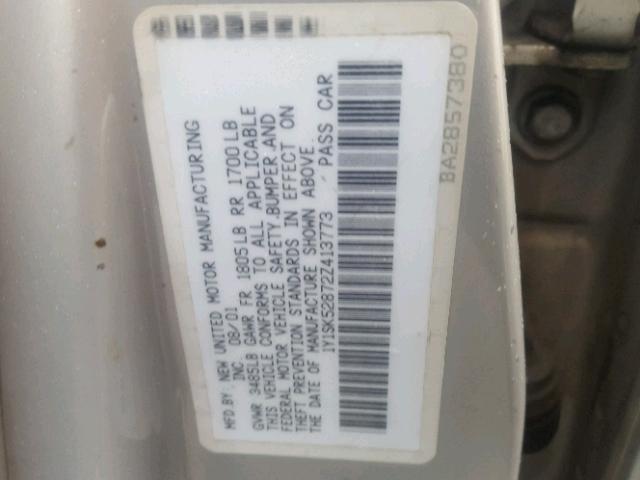 1Y1SK52872Z413773 - 2002 CHEVROLET GEO PRIZM 银色 照片 10