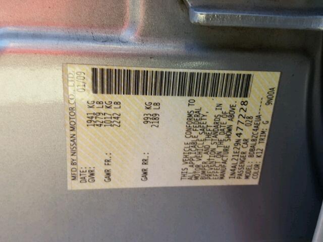 1N4AL21E29N477228 - 2009 NISSAN ALTIMA 2.5 SILVER photo 10