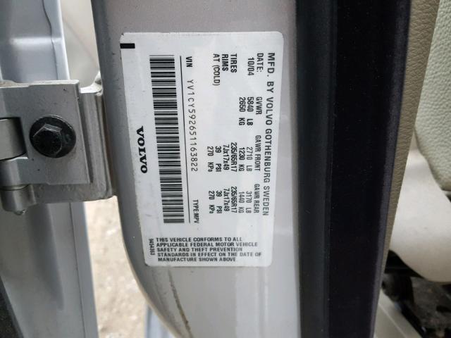 YV1CY592651163822 - 2005 VOLVO XC90 SILVER photo 10