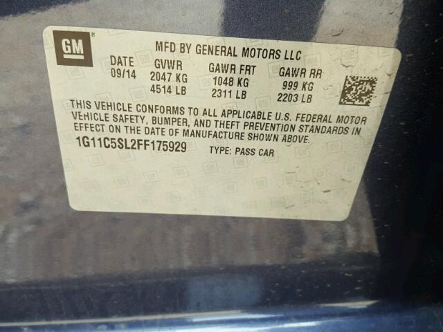 1G11C5SL2FF175929 - 2015 CHEVROLET MALIBU 1LT BLUE photo 10