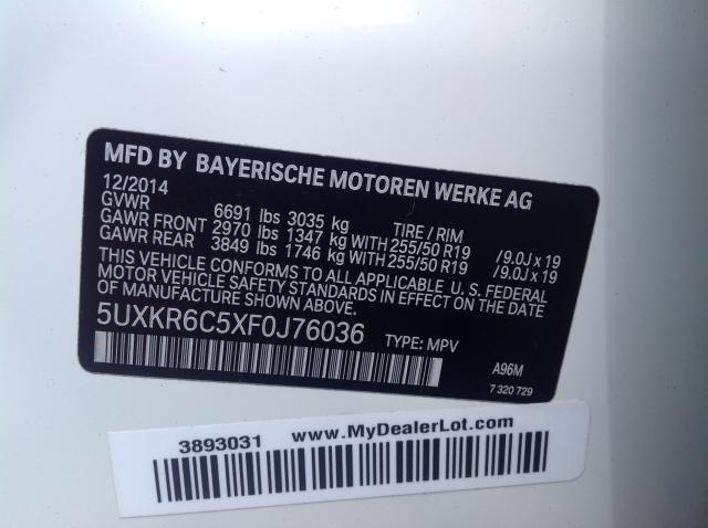 5UXKR6C5XF0J76036 - 2015 BMW X5 XDRIVE5 CREAM photo 9