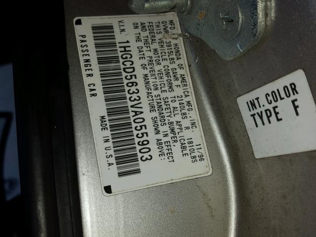 1HGCD5633VA055903 - 1997 HONDA ACCORD GOLD photo 10