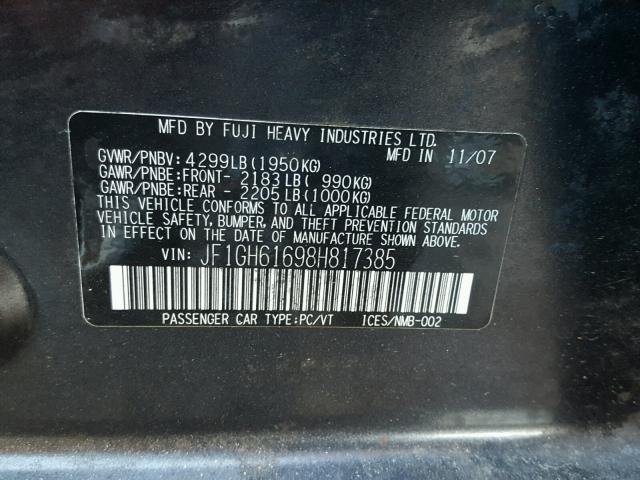 JF1GH61698H817385 - 2008 SUBARU IMPREZA GRAY photo 10