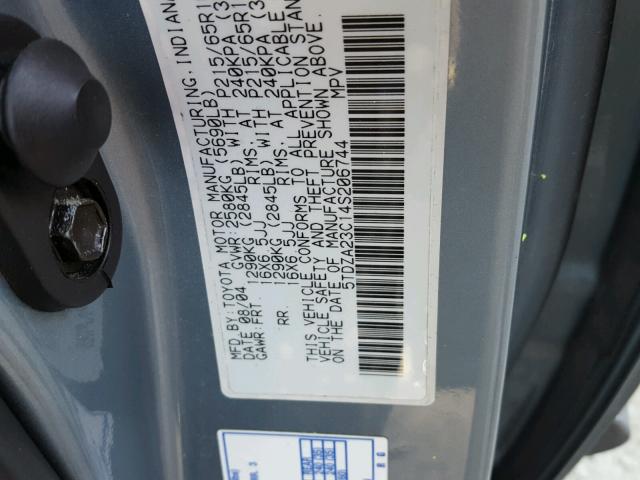 5TDZA23C14S206744 - 2004 TOYOTA SIENNA CE TEAL photo 10