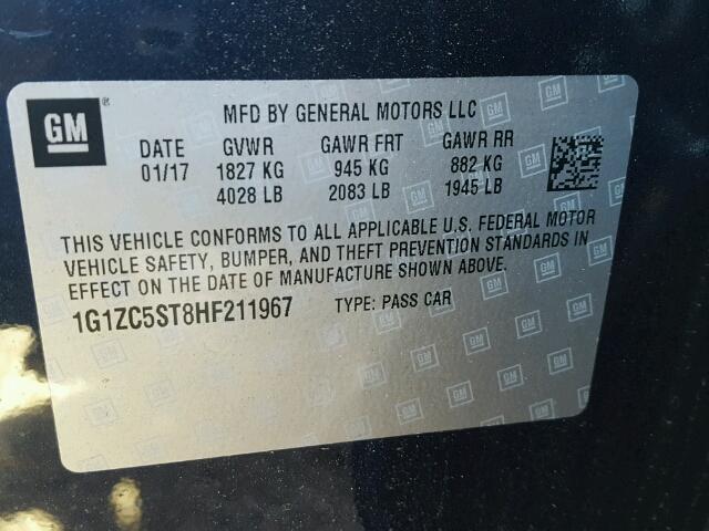 1G1ZC5ST8HF211967 - 2017 CHEVROLET MALIBU LS ლურჯი ფოტო 10