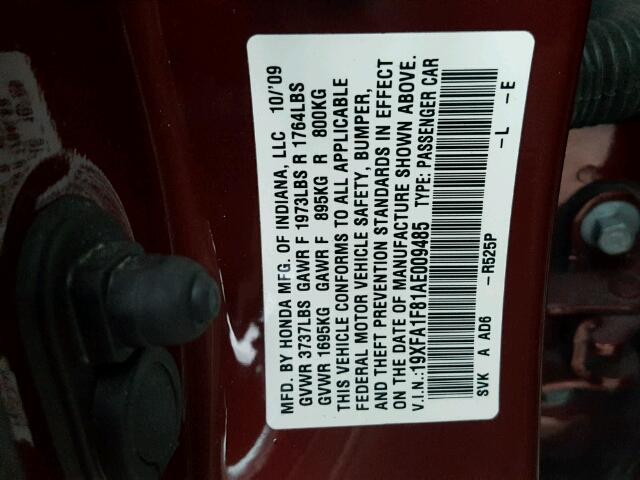 19XFA1F81AE009485 - 2010 HONDA CIVIC EX 红色 照片 10