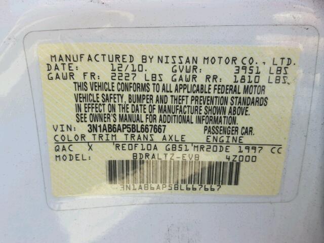 3N1AB6AP5BL667667 - 2011 NISSAN SENTRA 2.0 WHITE photo 10