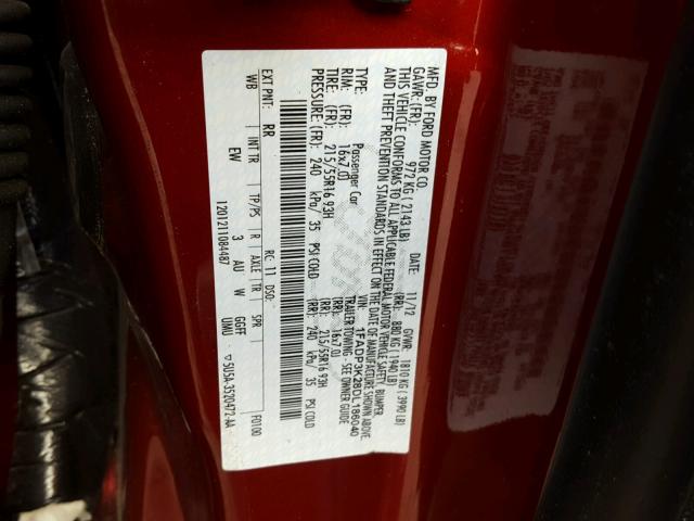 1FADP3K28DL186040 - 2013 FORD FOCUS SE RED photo 10