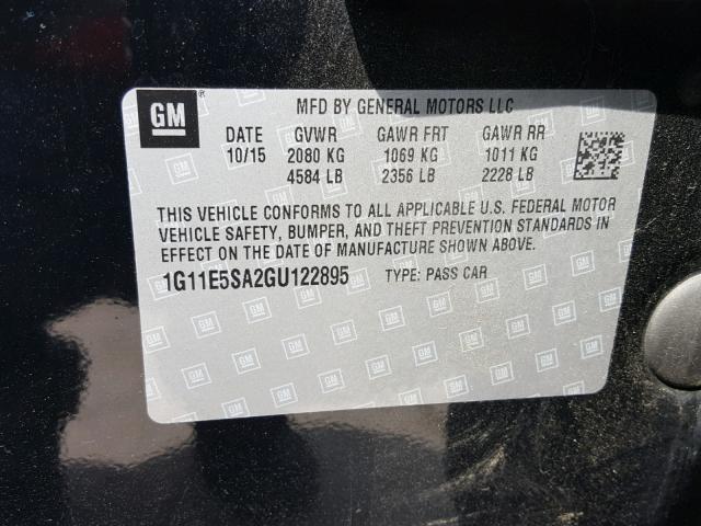 1G11E5SA2GU122895 - 2016 CHEVROLET MALIBU LIM 黑色 照片 10