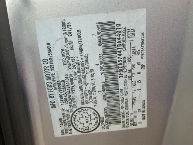 2FMZA57441BA44010 - 2001 FORD WINDSTAR GRAY photo 10