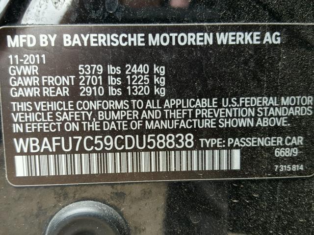 WBAFU7C59CDU58838 - 2012 BMW 535 XI Սև լուսանկար 10