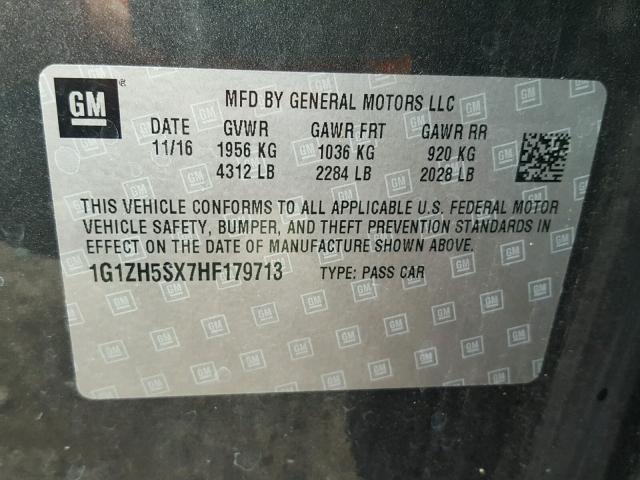 1G1ZH5SX7HF179713 - 2017 CHEVROLET MALIBU PRE 灰色 照片 10