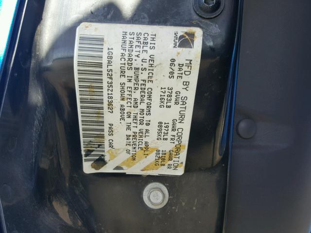1G8AL52F35Z183627 - 2005 SATURN ION LEVEL BLUE photo 10