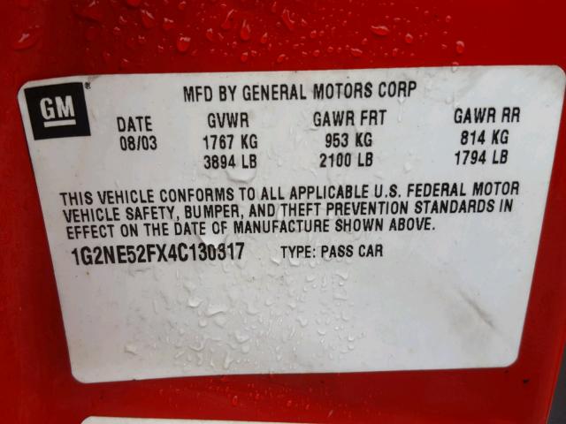 1G2NE52FX4C130317 - 2004 PONTIAC GRAND AM S წითელი ფოტო 10