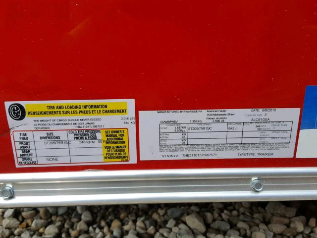 7HB211017J1067571 - 2018 ARO TRAILER RED photo 10