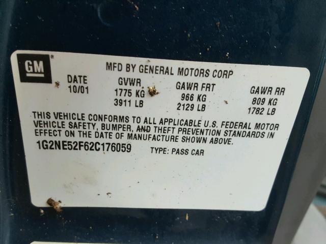 1G2NE52F62C176059 - 2002 PONTIAC GRAND AM S Mavi foto 10