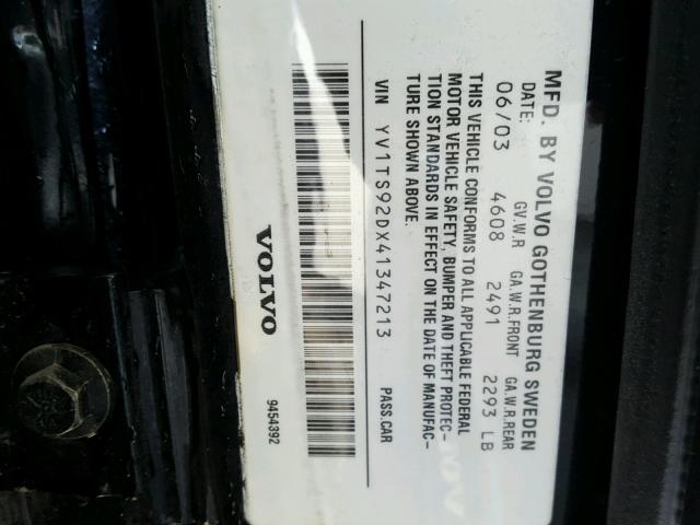 YV1TS92DX41347213 - 2004 VOLVO S80 BLACK photo 10